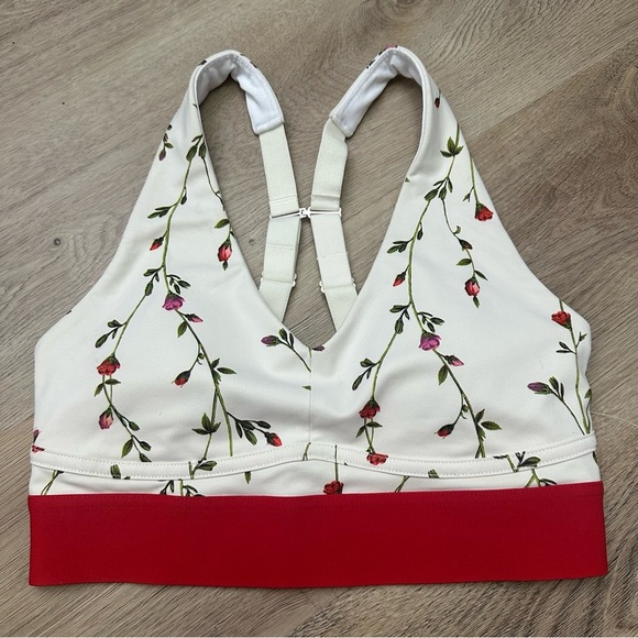 NWT Fabletics Floral White and Red Sports Bra - Picture 1 of 6